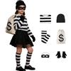 Generico Costume Ladro Bambino - Costume da Rapinatore per Bambini Accessori con Maglietta, Cappello a Maglia, Maschera per Gli Occhi, Guanti, Portafogli e Calze al Ginocchio, Costumi Di Carnevale