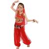 Generic Costume da danza per bambini, top e pantaloni 2 pezzi, costume indiano per ragazze, per danza del ventre, outfit da performance, gonna di paillettes, costume arabo, per spettacolo di danza indiana