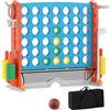 COSTWAY 4 in 1 Forza 4 Gigante, Set di Gioco 4 in Fila con Lancio degli Anelli, Canestro da Basket, Palla, Mazza da Golf, Porta Bicchieri, Borsa e Tasca a Rete, Forza 4 Regolabile in Altezza (Azzurro)