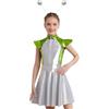 winying Costume da Alien per Bambini, Ragazze, Spazio, Metallico, Ragazza Aliena, Vestito da Cosplay, Sera, Festa, Carnevale, Halloween, Verde Fluorescente, Argento 146-152