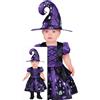 FIESTAS GUIRCA | Costume di Streghetta Viola Bambini (2-3 anni) - Cappello e Vestito - Costumi da Strega per Halloween, Carnevale e Feste in Maschera - Ideale per Bambine - Nero e Viola