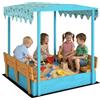 AIYAPLAY Sabbiera per Bambini 3-6 Anni con Tettuccio Dinosauri, Sedute Pieghevoli, Coperchio e Fodera Inclusa, Sabbionaia per Bambini in Legno di Abete, 134.5x127.5x130 cm, Blu