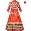 Generisch Tradizionale Messicano Abito Da Principessa Per Ragazze Manica Lunga Costume Da Danza Con Copricapo Per Feste Di Carnevale (Rosso, 3-4 Anni)