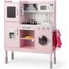 COSTWAY Cucina Giocattolo per Bambini, Cucina Legno per Bambini con Macchina del Ghiaccio, Telefono, Lavatrice, Microonde, Altezza Regolabile, Funzione Luci e Suoni, per 3+ Anni (Rosa)