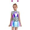 Monduelle Bambina Spaziale Costume da Alieno Lucido Tuta Metallizzato Abito Vestito +Cerchietto Compleanno Spazio Cosplay Festa di Halloween Carnevale Blu rosa acceso 7-8 anni