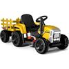 GYMAX Trattore Elettrico per Bambini con Telecomando, Giocattolo Cavalcabile con Funzione di Luce, Musica e Bluetooth, 6 Ruote Antiscivolo, 136 x 51 x 52 cm (Giallo)