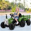RELAX4LIFE Trattore Macchina Elettrica per Bambini 12V a 3 Marce con Rimorchio Staccabile e Telecomando 2,4G, Luci LED, Musica, Clacson e Funzione USB, per Bambini 3-8 Anni