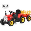 RELAX4LIFE Trattore Cavalcabile per Bambini, Trattore Ricaricabile con Rimorchio, Giocattolo Elettrico, Verde/Rosso, 136,5 x 51 x 52 cm (verde) (ROSSO)