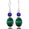 Kanika Jewelry Trove Malachite, Amethyst 925 Sterling Silver Dangle Earrings for Women, for, Christmas Gift, Valentine's Day Gift, New Year Graduation Gift, Handmade 2 Stone Earrings