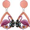 Handmade ORECCHINI CON FENICOTTERI ROSA E FIORI DI FRANGIPANI 02 CON PERNI