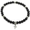 Generic Bracciale uomo con perle di onice da 6mm e croce in acciaio