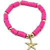 Generic Bracciale elastico con perline heishi fucsia e stella marina oro
