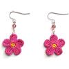 Meraki Studio Orecchini fiore di viola, orecchini con perline di vetro, fuchsia/giallo, Gioielli all'uncinetto, boho chic, Made in Italy, Bijoux da donna, Lavorazione Artigianale