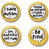 Generic Autism Badge Set, 4 Badges, Badge Packs, 32 mm, I am autistic, Please be patient I have autism, I am autistic not rude, Be kind (Yellow)