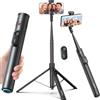 ORMOS Treppiede per selfie, estensibile da 167 cm, in lega di alluminio e silicone, compatibile con tutti i telefoni cellulari, treppiede con apertura automatica con telecomando, girevole per viaggi