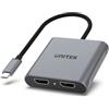 UNITEK Adattatore USB-C a 2 X HDMI 4K MST | V1404B | connettore USB-C | connettore HDMI | trasporto multistream | plug & play | alluminio | colore: grigio | HDCP 2.2 | risoluzione massima 4K @ 60 GHz