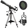 My Brand Maxxistore® - Sky-Watcher telescopio rifrattore 90/900 EQ2 - Nero + Filtro luna + Adattatore smartphone Pro - SK909EQ2