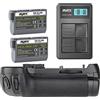 ayex AX-D800/810 - Impugnatura portabatteria per Nikon D800 (A) D810 (A) (simile a MB-D12) + 2 batterie ayex EN-EL15 + doppio caricatore USB - vantaggioso set di accessori 3 pezzi compatibile 100%