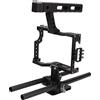 Plyisty Gabbia per Fotocamera in Alluminio, Supporto per Slitta Fredda, Impugnatura Ergonomica, Base Regolabile per GH4, A7, A7II, A7S, A7SII, A7R, A7RII