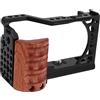 VBESTLIFE Gabbia per Fotocamera per A6400 A6300 A6100 A6000, Gabbia per Fotocamera in Lega di Alluminio con Manico in Legno, Telaio Protettivo con Interfaccia Cold Shoe
