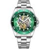 FORSINING Orologio da polso analogico al quarzo, da uomo, 22 mm, cinturino in acciaio inox, quadrante grande, alla moda, impermeabile, luminoso, Verde