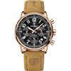 Poedagar Orologio da polso da uomo di lusso, impermeabile, luminoso, cronografo, data, moda, quarzo, cinturino in pelle di nylon, sportivo, da uomo, Oro rosa e nero.