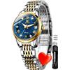 OLEVS Orologio da donna alla moda, con diamanti, analogico, al quarzo, in acciaio inox, impermeabile, luminoso, giorno e data, bicolore