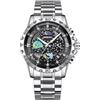 FORSINING Orologio da uomo Moon Phase Starry Sky Big Dial, analogico, in acciaio inox, 20 mm, alla moda, business, da uomo, Nero , Bracciale