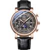 FORSINING - Orologio da polso da uomo con movimento analogico al quarzo, con cinturino in pelle, motivo fase lunare, impermeabile, cronografo, stile casual, Marrone Nero, Cinghia