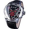 FORSINING Winner, Orologio da polso meccanico da uomo, alla moda, con quadrante da corsa triangolare, impermeabile, con movimento automatico e cinturino in pelle, Nero e rosso