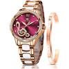 OLEVS Orologi da donna meccanici automatici a carica automatica in oro rosa orologio da donna con diamanti vestito in ceramica impermeabile orologio da polso femminile, Quadrante rosso, Elegante