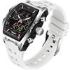 findtime Tonneau - Orologio da polso da uomo, analogico, digitale, rettangolare, alla moda, sportivo, militare, impermeabile, con LED, cronometro, conto alla rovescia, sveglia, schermo curvo, bianco