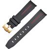 ROUREOX Cinturino in Gomma 20mm Accessorio Polso di Ricambio per Uomo per Rolex acht-Master Sea-Dweller-Nero + Linea Rossa + Fibbia D'Oro