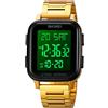 Gosasa Classico Quadrato Viso Unisex Delle Donne Degli Uomini Digitale Multifunzione Outdoor Casual Orologio Conto alla rovescia 50M Impermeabile Led Luce, Acciaio - Oro