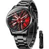 MASTOP Orologio da polso da uomo creativo 3D rotante ruota auto orologio da polso cerchio mozzo design moda quarzo elegante orologio da polso con cinturino in acciaio inox regalo per gli appassionati di auto