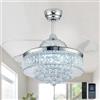 FIDGRA Ventilatore da soffitto Fandelier da 106 cm con luce, ventilatore a lampadario retrattile, pale invisibili, dimmerabile, in cristallo, per camera da letto, soggiorno, sala da pranzo