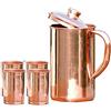 SKAVIJ Brocca in rame puro con coperchio e 4 bicchieri set brocca per acqua solida (1,6 litri)