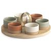 PABEN Antipastiera Rustica con 6 Ciotole e Vassoio 24 cm in Porcellana e Legno con Color Box