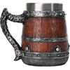 Generico Bicchieri a forma di secchio fatti a mano - Boccale da cocktail a botte di legno con manici, boccale con runa vichinga in acciaio inossidabile, boccale di birra gotico, boccale di birra gotico, boccal