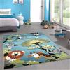CARPETIA Tappeto di animali del bosco in blu: l'accessorio perfetto per una stanza per bambini bellamente selvaggia, 120 x 170 cm