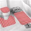 JIFOME Set di Tappetini da Bagno in 3 Pezzi,Motivo scozzese a scacchi rossi e bianchi,Tappetino da Bagno Assorbente Antiscivolo, Tappeto a Forma di U e Coperchio del WC Lavabile