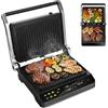 LEHMANN Bistecchiera Elettrica, 2000 W, Apertura 180°, Piastre Antiaderenti Rimovibili, 10 Programmi, Regolazione Temperatura 90-230°C, Timer 1-240 min, Griglia per Cucinare Carne, Pesce e Verdure