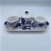 Amarcord Set Caffè 2 tazzine con zuccheriera in ceramica fatto e dipinto a mano con disegni romagnoli blu