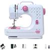 Dekaim Macchina da cucire, mini macchina elettrica da cucire a doppia casa, 505 A, 12 aghi, EU 220 V, adatta per principianti, bottone rosa