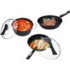 QUIOTUIR Set 3 Padelle Antiaderenti in Ferro Ø24/32cm con Coperchio Spatola in Legno Padelle Antiaderenti per Cottura a Gas/Induzione in Vetroceramica