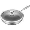 PawwJoy Padella wok in acciaio inox con coperchio, per tutti i piani cottura a induzione, superficie antiaderente a nido d'ape, 30 cm, con coperchio