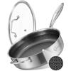 LOLYKITCH Padella grande da 6 QT con coperchio, padella profonda antiaderente da 30,5 cm, padella ibrida a tre strati in acciaio inossidabile per pasti in famiglia, compatibile con forno a induzione