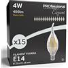 Eurocali 15x Lampadine LED a Filamento E14 4W Trasparente (400 lumen equivalenti a 35W) - Forma: Candela Fiamma - Luce Bianco Caldo 3000K - Fascio Luminoso 300°