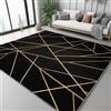 Generic Tappeto Moderno Soggiorno 100 X 150 Cm, Pelo Corto Morbido, Lavabile E Antiscivolo - Tappeto Nero Lusso Leggero Linee Dorate Geometria Per Camera Da Letto, Sala Da Pranzo, Cameretta