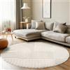Carpettex Tappeto rotondo per soggiorno, camera da letto, tappeto per cucina, crema, a pelo alto, stile boho, tappeto corridoio, design scandinavo 3D, morbido e soffice, diametro: 200 cm